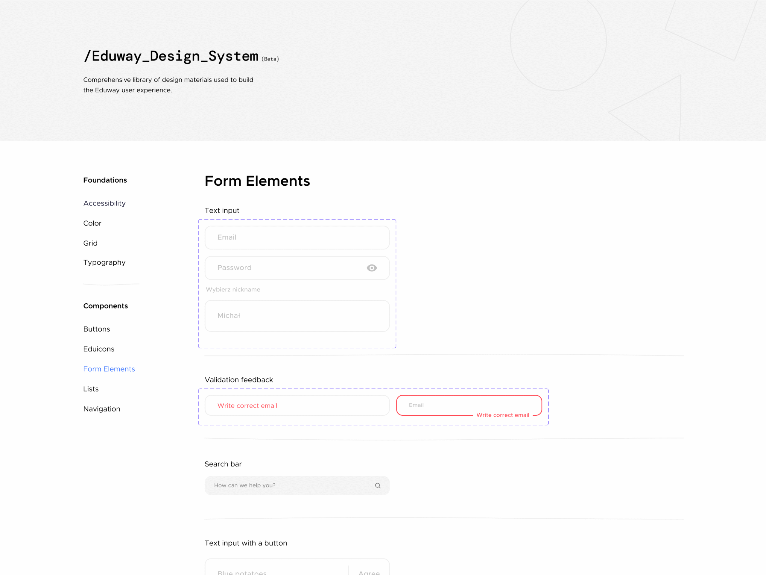 Eduway design system components UX